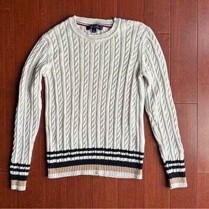 Cable Knit Sweater - Cream with‎ Black Stripes